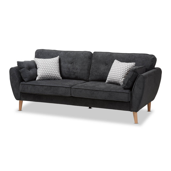 Baxton Studio Miranda Mid-Century Modern Dark Grey Upholstered Sofa 145-8214